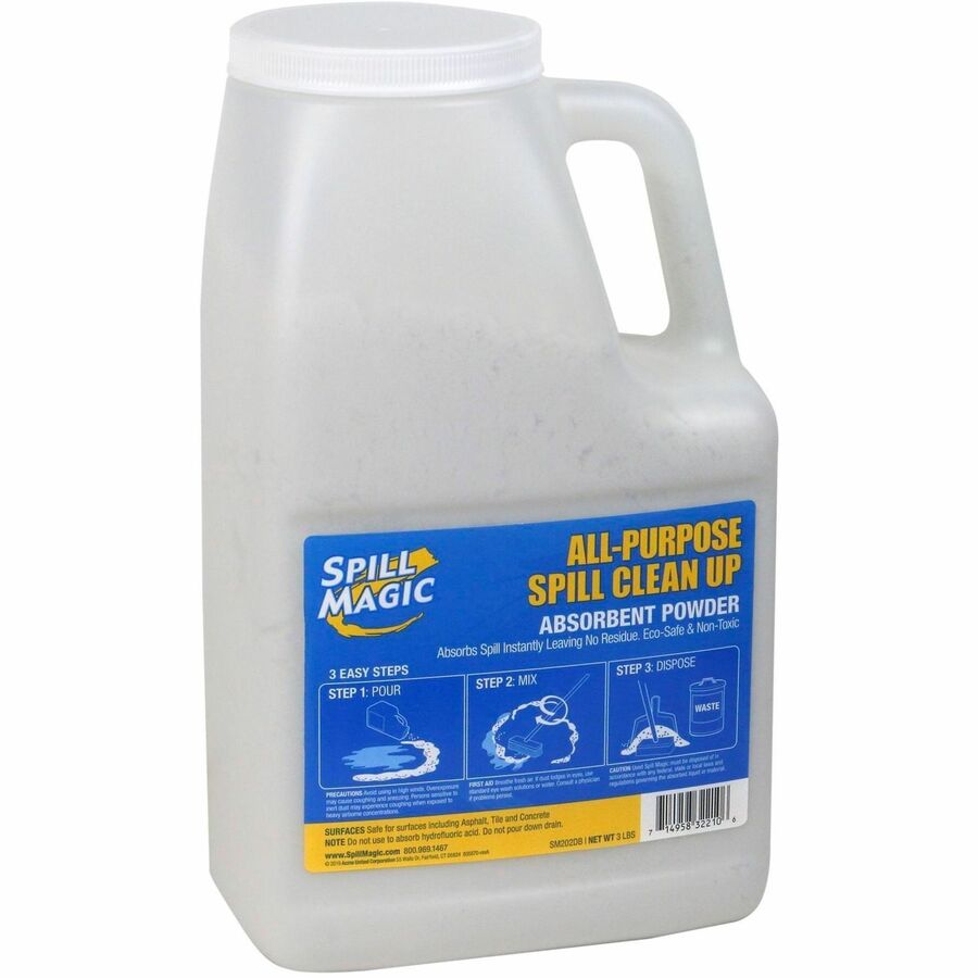 For Multipurpose - Powder - 51.36 oz (3.21 lb) - Recommended For: Spill Remover, Liquid Remover - Absorbent, Easy to Use, Non-toxic, Refillable, Lightweight, Residue-free, Spill Resistant - White Bottle - 1 Each