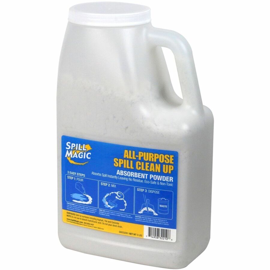 For Multipurpose - Powder - 51.36 oz (3.21 lb) - Recommended For: Spill Remover, Liquid Remover - Absorbent, Easy to Use, Non-toxic, Refillable, Lightweight, Residue-free, Spill Resistant - White Bottle - 1 Each