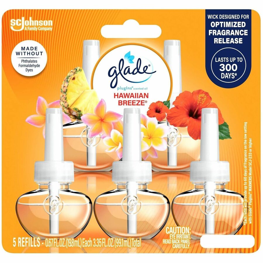 Glade PlugIns Refill - Oil - 3.3 fl oz (0.1 quart) - Hawaiian Breeze - Paraben-free, Phthalate-free, Nitro Musk Free, Formaldehyde-free - 5 / Box