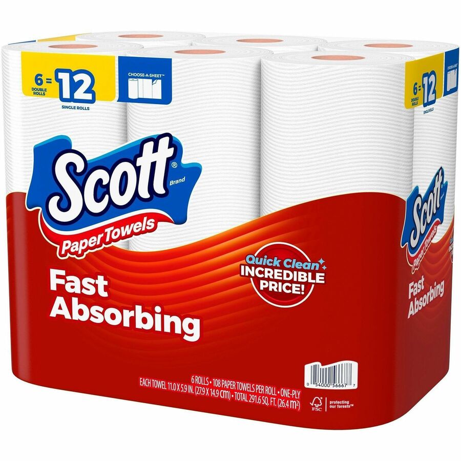 Scott Choose-A-Sheet Paper Towels - White - Fiber Paper - 6 / Pack