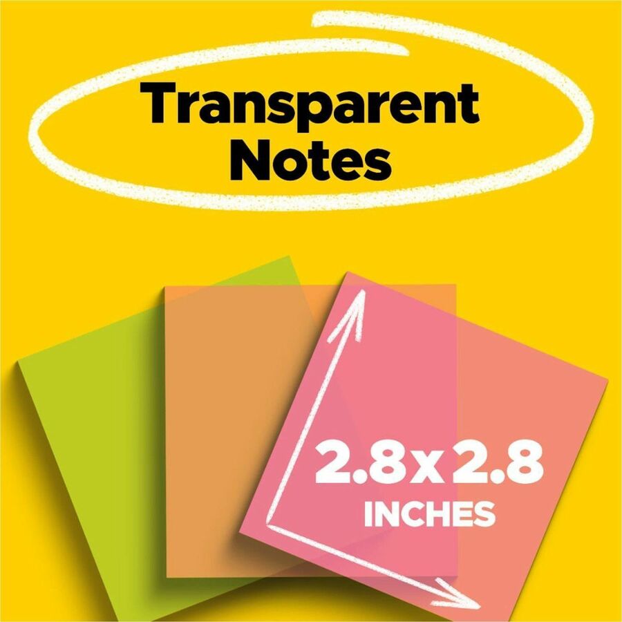 2 4/5" Flag/Note Width x 2 4/5" Flag/Note Length - Square - 36 Sheets per Pad - Pink, Green, Orange - Sticky, Repositionable, Adhesive, Removable - 1 Pack