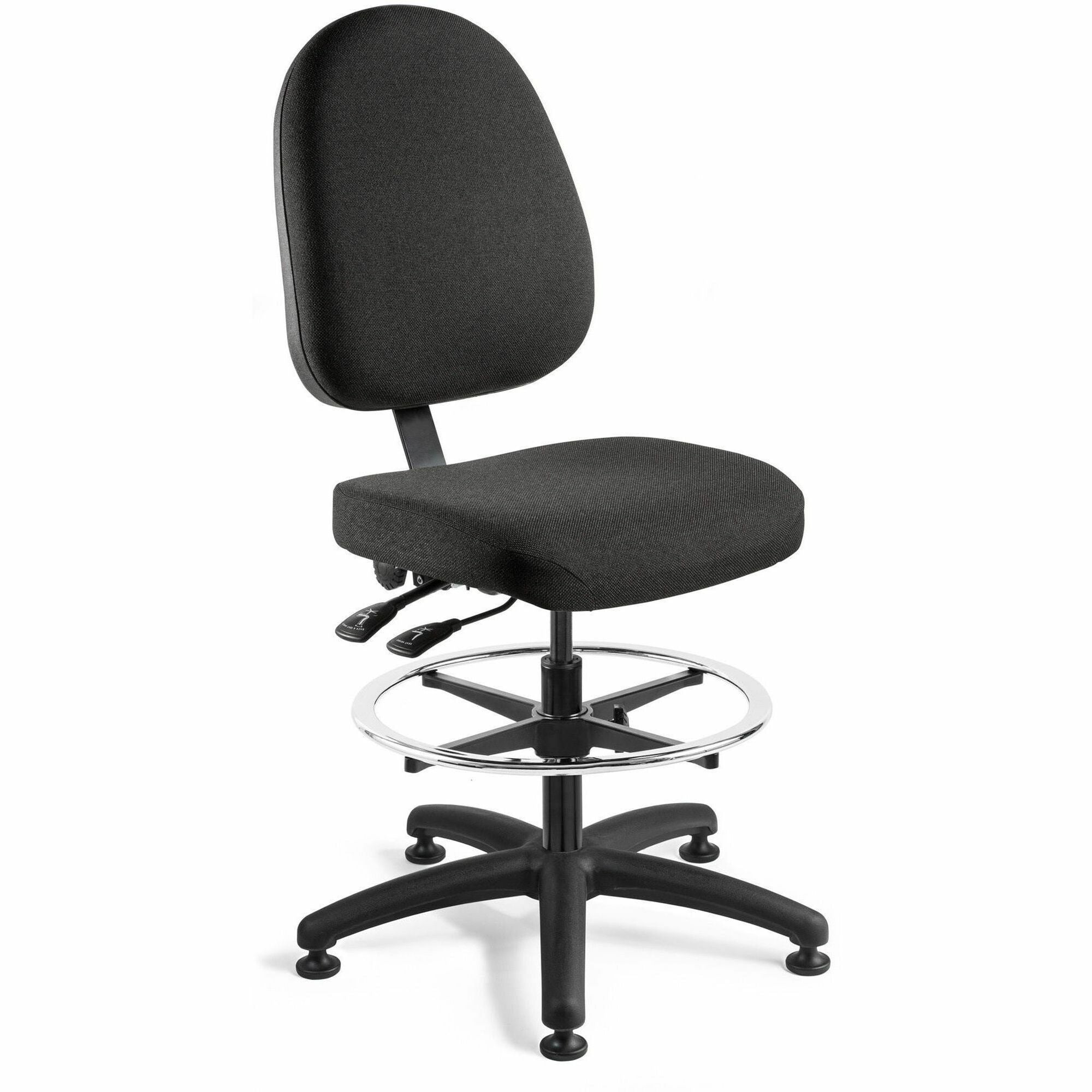 BEVCO Integra Series Chair, High Back, Black Fabric Seat, Polypropylene Back, 5-Star Black Nylon Base, Adjustable Height 24"-34", Footring, 1 Each
