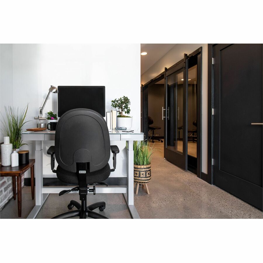BEVCO Integra Series Chair, High Back, Black Fabric Seat, Polypropylene Back, 5-Star Black Nylon Base, Adjustable Height 24"-34", Footring, 1 Each