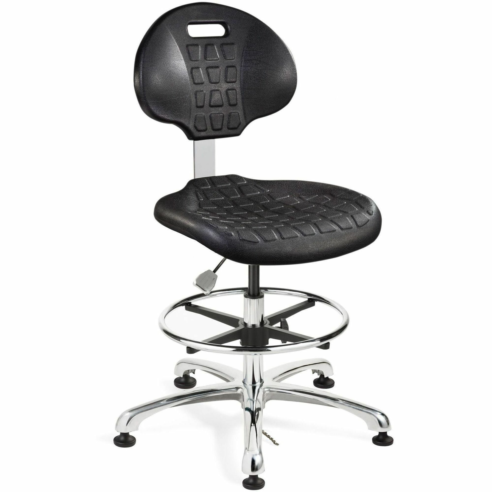 BEVCO Everlast Series Chair, Black Polyurethane Seat, High Back, 5-Star Polished Aluminum Base, Adjustable Height, 1 Each