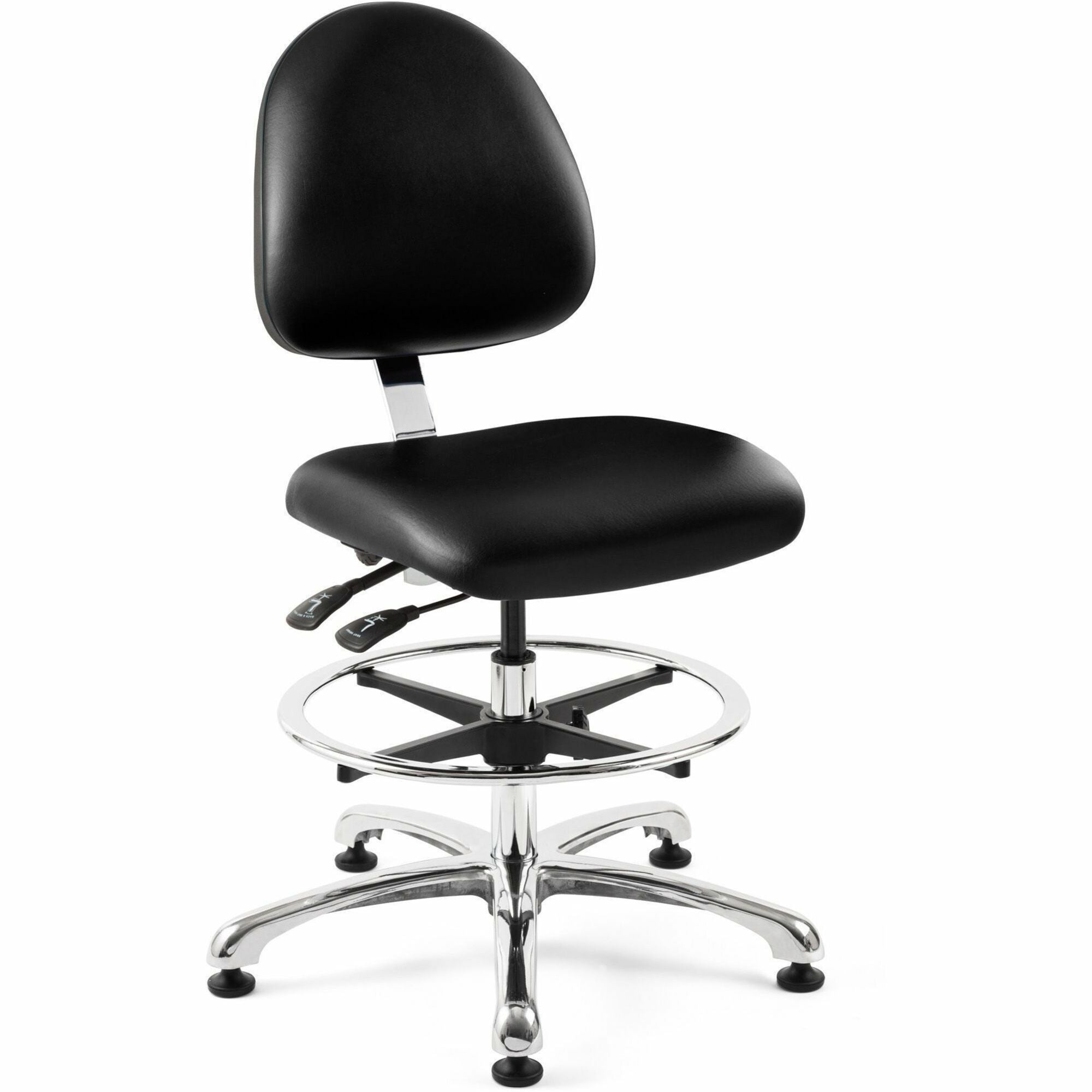 BEVCO Integra Series Chair, Black Vinyl Seat and Back, Medium Back, 5-Star Polished Aluminum Base, Adjustable Height, Swivel, Lumbar Support, 1 Each