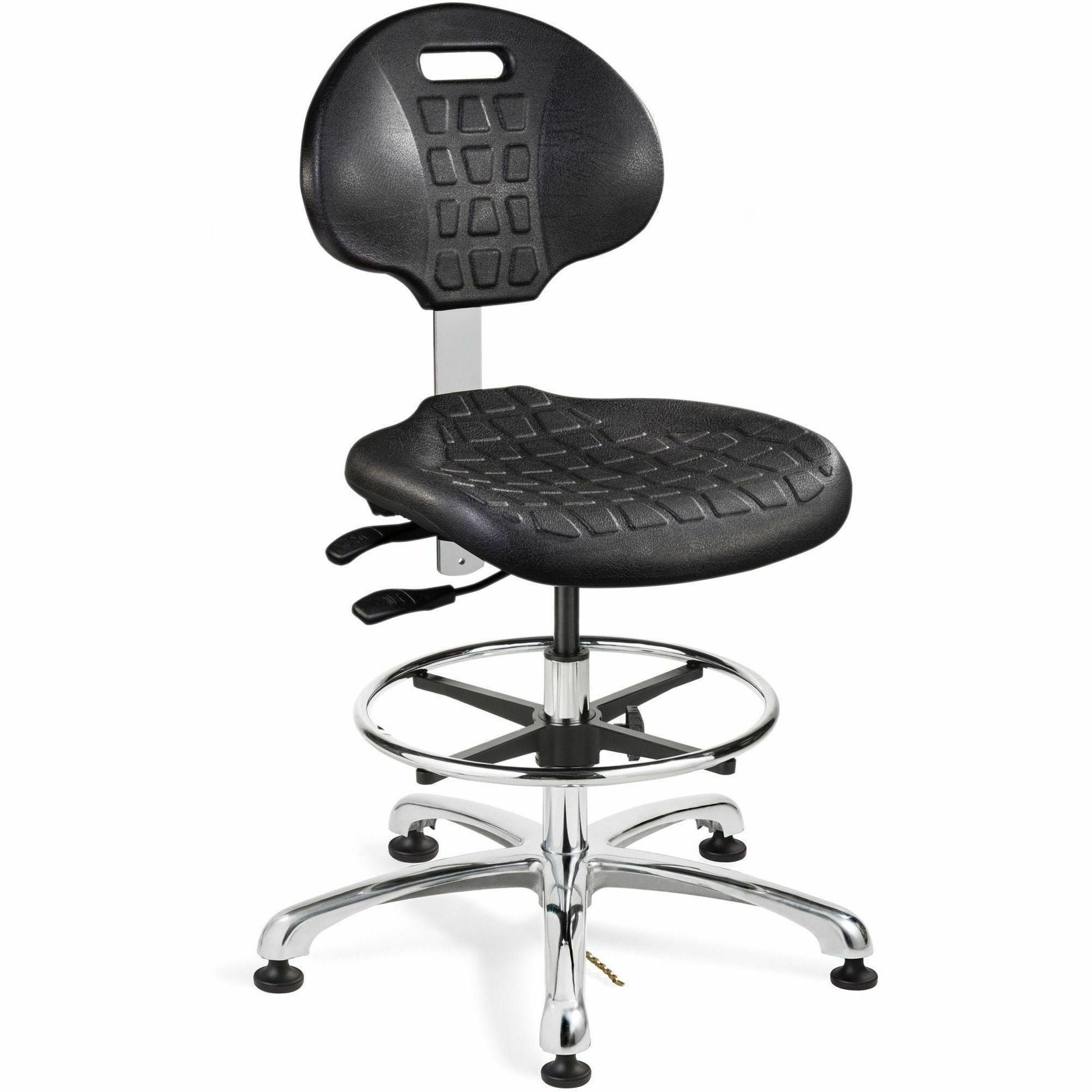 BEVCO Everlast Series Chair, Black Polyurethane Seat, High Back, 5-Star Polished Aluminum Base, Adjustable Height, Swivel, 1 Each
