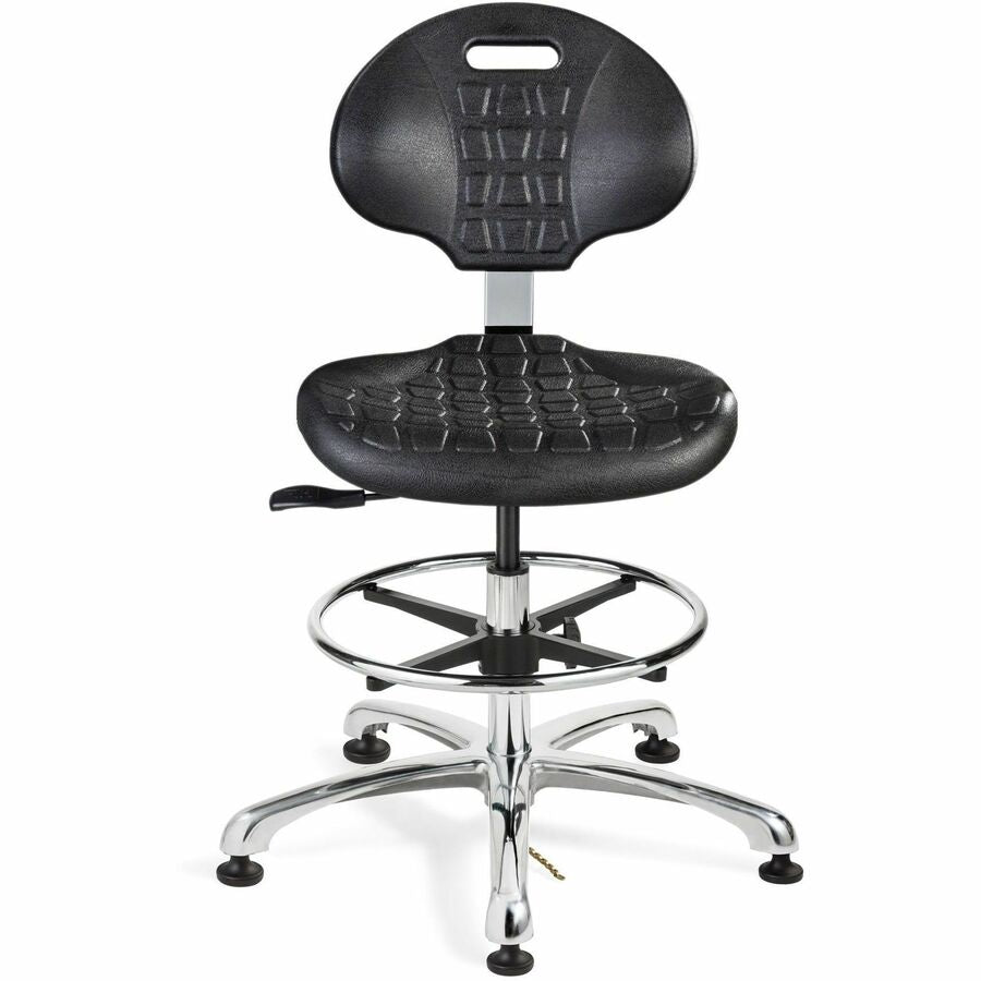 BEVCO Everlast Series Chair, Black Polyurethane Seat, High Back, 5-Star Polished Aluminum Base, Adjustable Height, Swivel, 1 Each