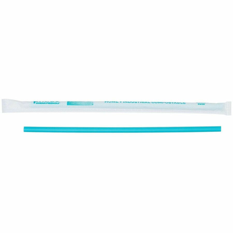 Phade Compostable Straws - 7.8" Height x - Polyhydroxyalkanoate (PHA) - Caribbean Blue - 375 / Box