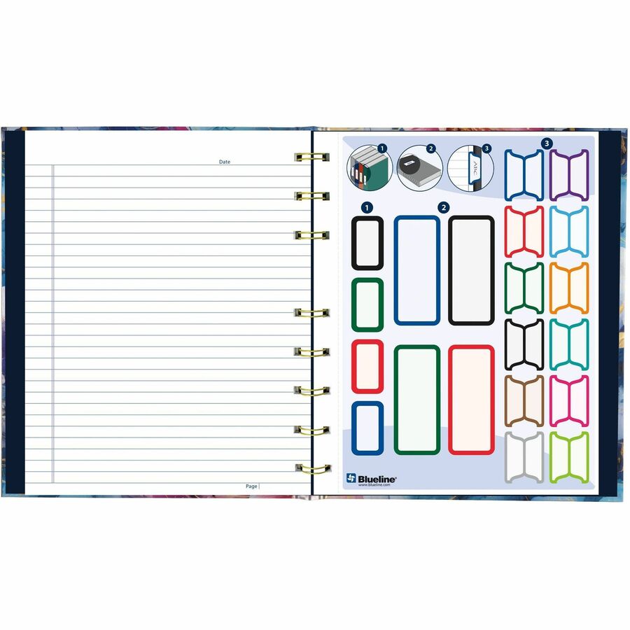 Hardcover Twin-Wirebound Notebook, 192 Ruled Pages, 9-1/4" x 7-1/4", Micro-Perforated Acid-Free Paper, Index Sheet, Tabs & Storage Pocket, Floral Cover with Gold Binding
