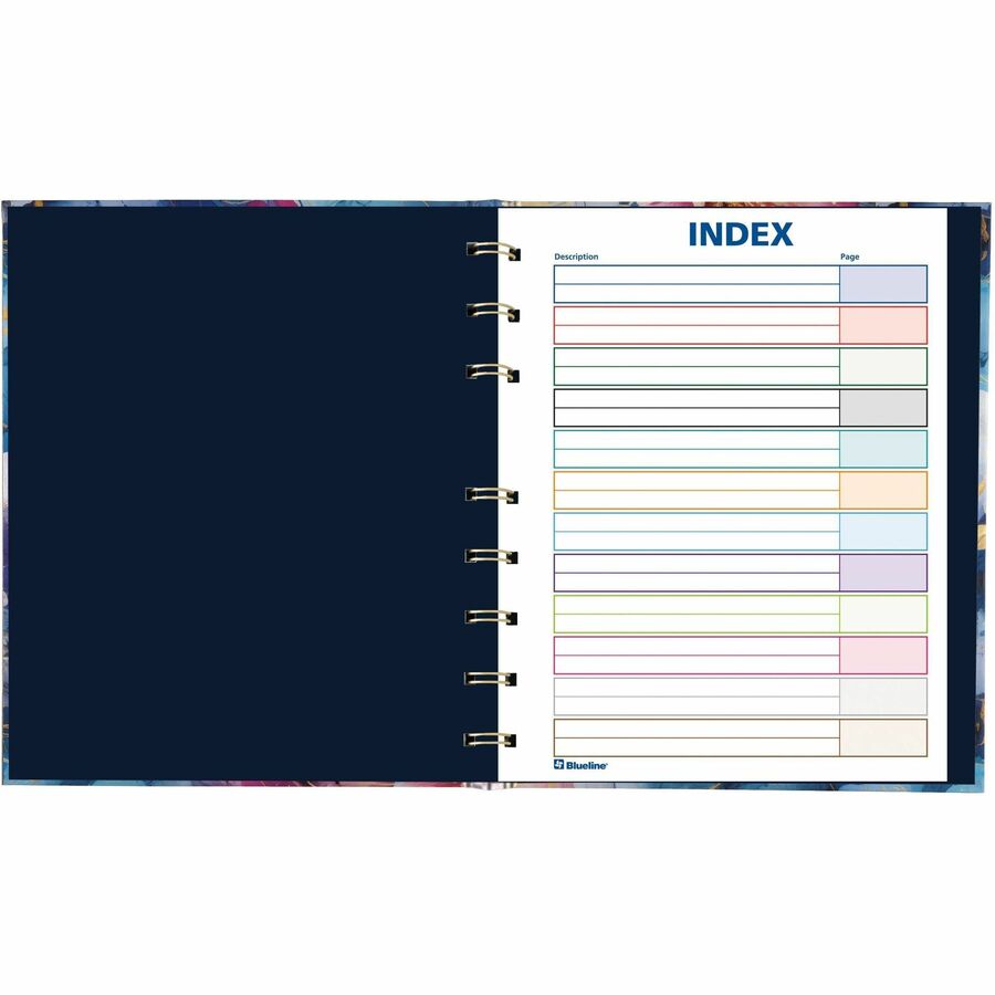 Hardcover Twin-Wirebound Notebook, 192 Ruled Pages, 9-1/4" x 7-1/4", Micro-Perforated Acid-Free Paper, Index Sheet, Tabs & Storage Pocket, Floral Cover with Gold Binding