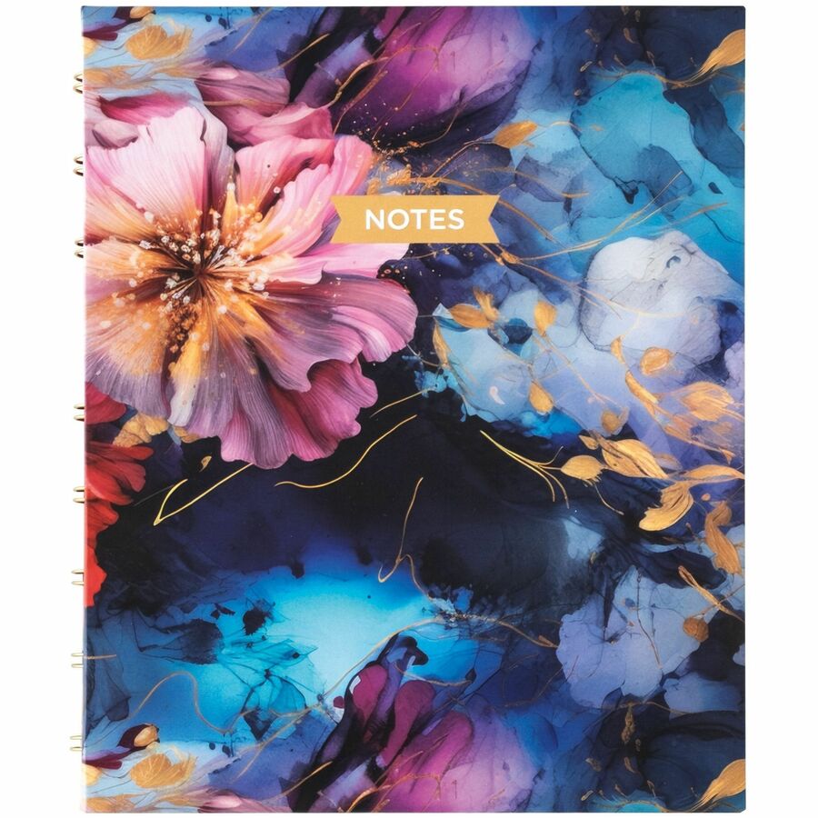 Hardcover Twin-Wirebound Notebook, 192 Ruled Pages, 9-1/4" x 7-1/4", Micro-Perforated Acid-Free Paper, Index Sheet, Tabs & Storage Pocket, Floral Cover with Gold Binding