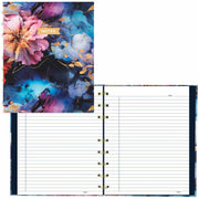Hardcover Twin-Wirebound Notebook, 192 Ruled Pages, 9-1/4" x 7-1/4", Micro-Perforated Acid-Free Paper, Index Sheet, Tabs & Storage Pocket, Floral Cover with Gold Binding