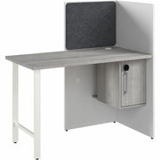 Bush Business Furniture Hustle Collection Desk, 1 Each, 48"H x 47"W x 24"D, White/Platinum Gray, 1 Adjustable Shelf, Locking Storage Cabinet, Melamine Top, USB & AC Power, Wire Management, Modern, Small Size