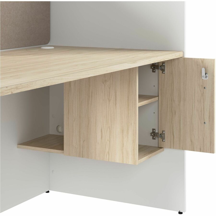 Bush Business Furniture Hustle Collection Desk, 48"H x 47"W x 24"D, 1 Adjustable Shelf, Locking Storage Cabinet, Melamine Top, Natural Elm/White, USB & AC Power, Wire Management, Includes Tackboard, 1 Each