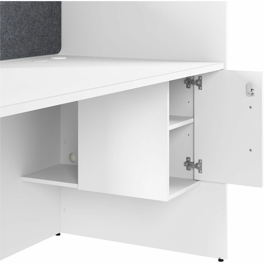 Bush Business Furniture Hustle Collection Desk, 48"H x 47"W x 24"D, 1 Adjustable Shelf, Locking Storage Cabinet, White, Melamine Top, USB & AC Power, Wire Management, 1 Each