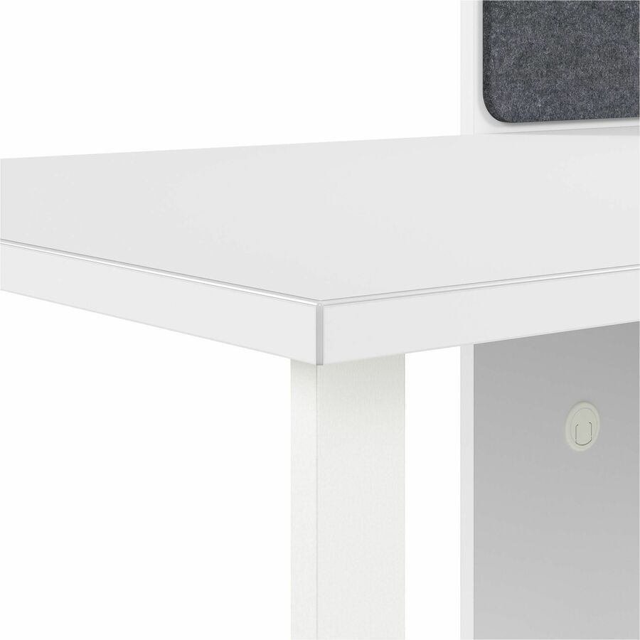 Bush Business Furniture Hustle Collection Desk, 48"H x 47"W x 24"D, 1 Adjustable Shelf, Locking Storage Cabinet, White, Melamine Top, USB & AC Power, Wire Management, 1 Each