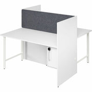 Bush Business Furniture Hustle Collection Desk, 1 Each, 1" Thick, 48"H x 59"W x 30"D, White, Melamine Top, 1 Adjustable Shelf, Lockable Storage, USB & AC Power, Wire Management, Scratch & Stain Resistant