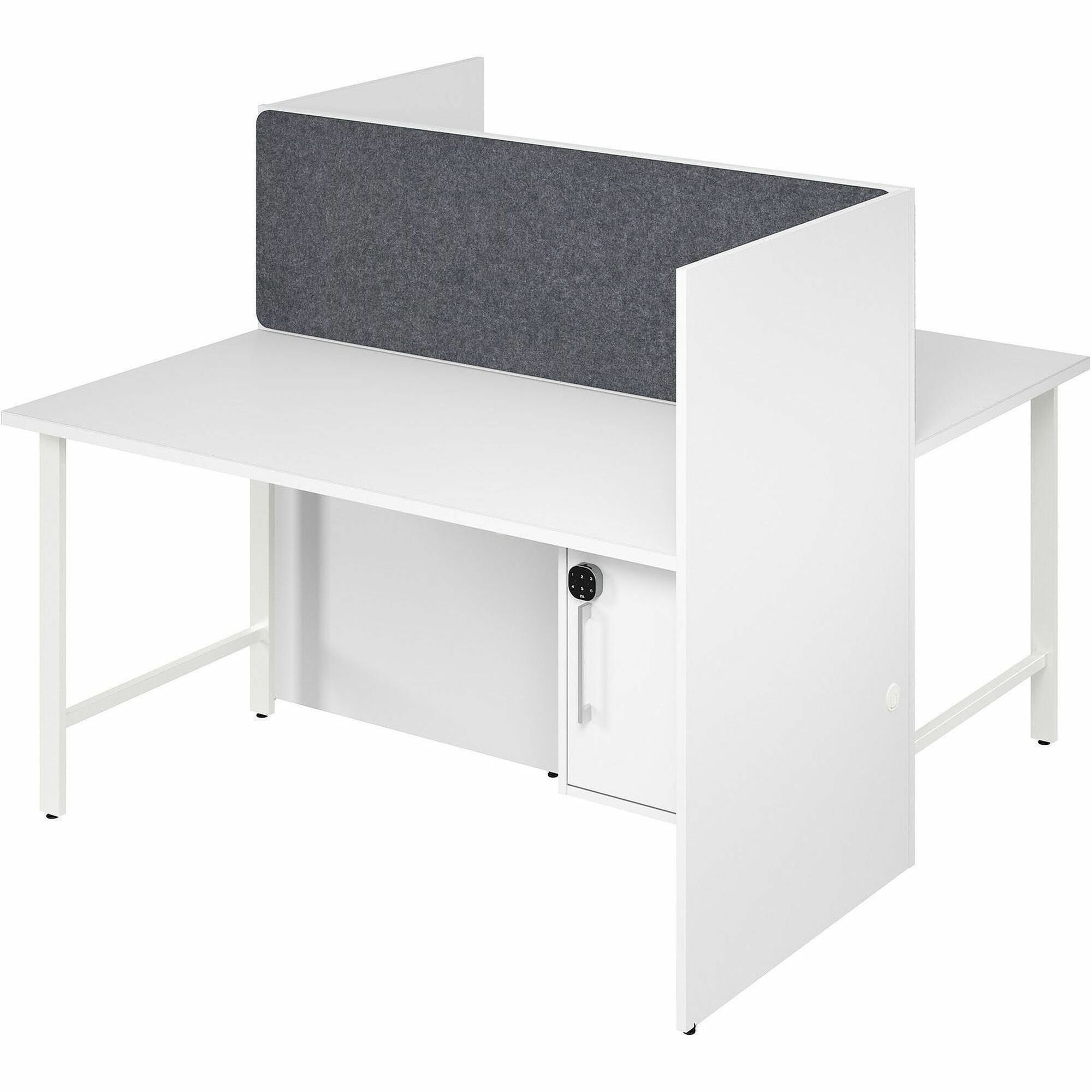 Bush Business Furniture Hustle Collection Desk, 1 Each, 1" Thick, 48"H x 59"W x 30"D, White, Melamine Top, 1 Adjustable Shelf, Lockable Storage, USB & AC Power, Wire Management, Scratch & Stain Resistant