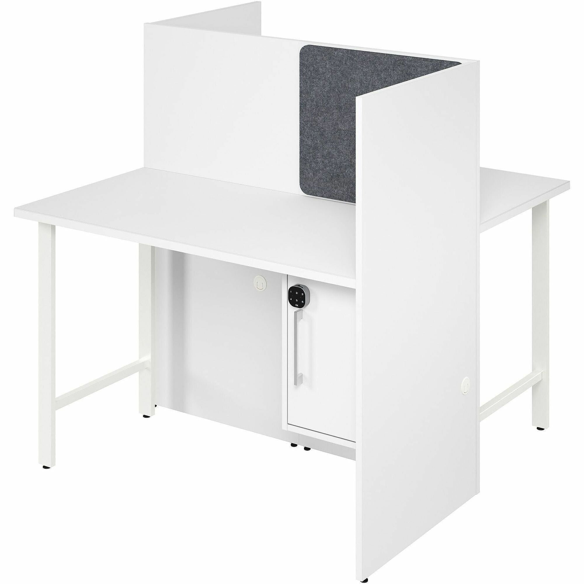 Bush Business Furniture Hustle Collection Desk, 1 Each, 1" Thick, 48"H x 47"W x 24"D, White, Melamine Top, Lockable Storage Cabinet, 1 Adjustable Shelf, USB & AC Power, Wire Management, Scratch & Stain Resistant