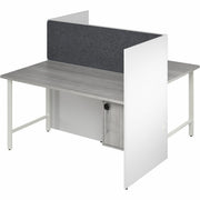 Bush Business Furniture Hustle Collection Desk, 1 Each, 1" Thick, 48"H x 59"W x 30"D, 1 Adjustable Shelf, Locking Storage, Melamine Top, Dual Color (White/Gray/Platinum Gray), USB & AC Power, Wire Management