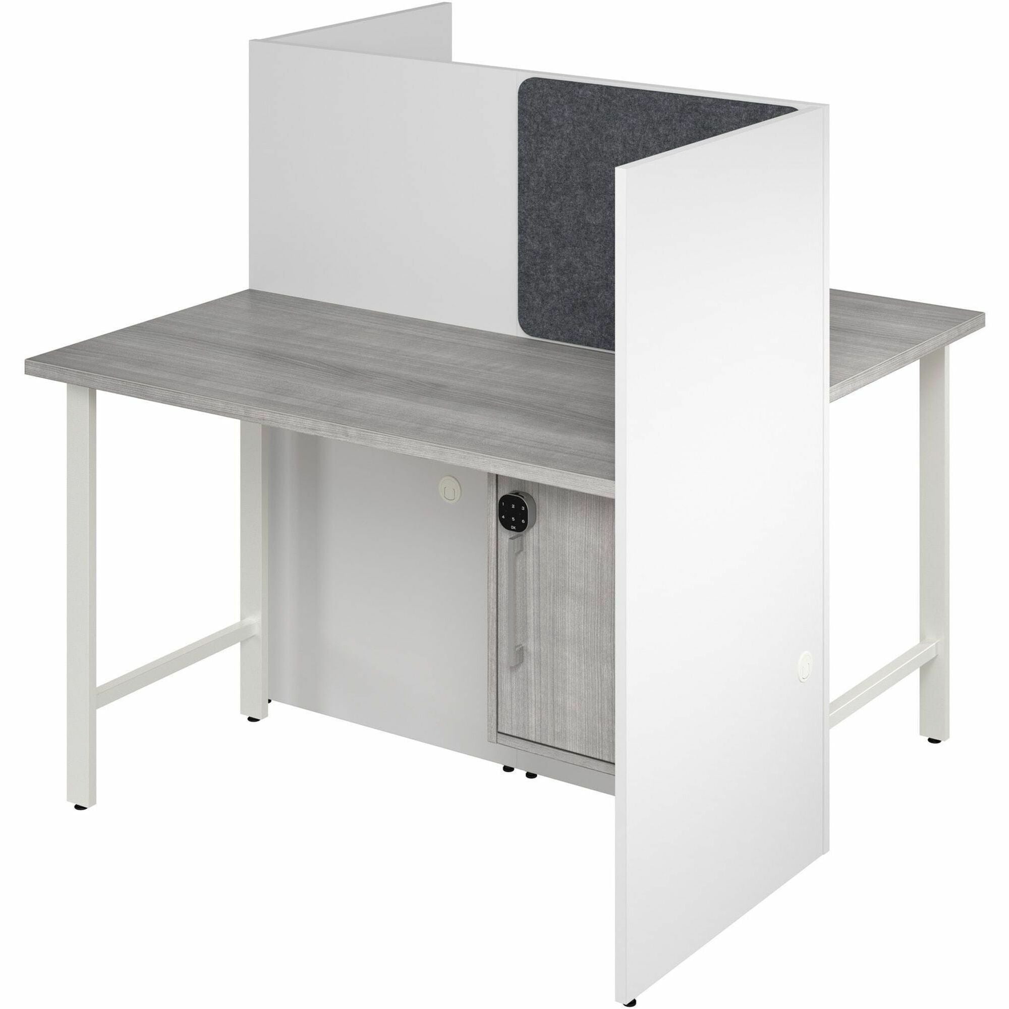Bush Business Furniture Hustle Collection Desk, 48"H x 47"W x 24"D, 1" Thick Top, 1 Adjustable Shelf, Locking Storage, Dual Color Platinum Gray/White, Melamine Top, USB & AC Power, 1 Each