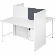 Bush Business Furniture Hustle Collection Desk, 48"H x 59"W x 30"D, White, Melamine Top, 1 Adjustable Shelf, Lockable Storage Cabinet, USB & AC Power Outlets, Wire Management, Includes Tackboard, 1 Each