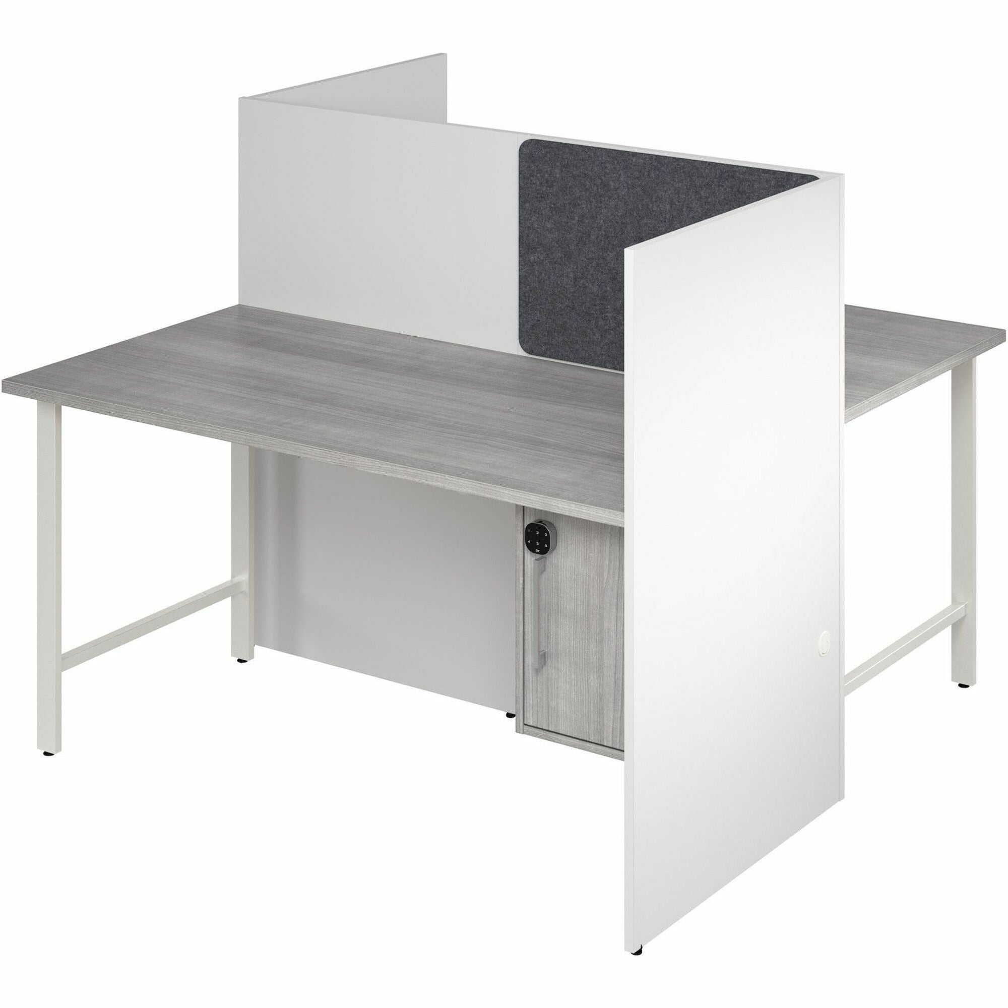 Bush Business Furniture Hustle Collection Desk, 48"H x 59"W x 30"D, 1 Adjustable Shelf, Locking Storage, Melamine Top, White/Platinum Gray, USB & AC Power, Wire Management, 1 Each