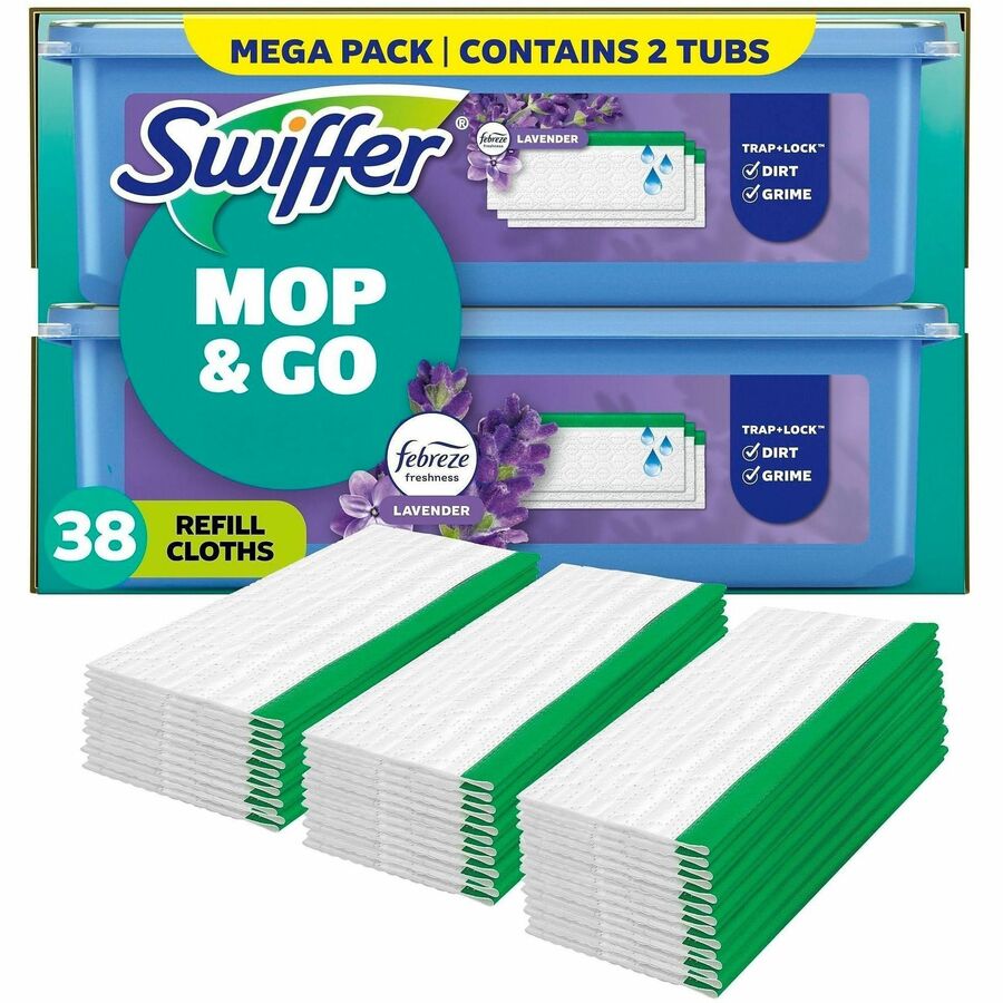 Swiffer Sweeper Wet Mop Cloths, Lavender Scent, Textured, Blue, 8" x 10", 19 Cloths per Pack, 2 Packs per Carton
