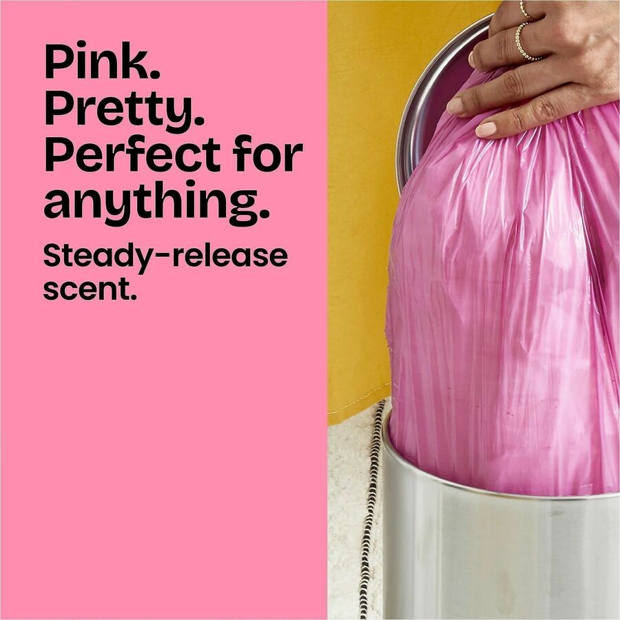 Glad OdorShield Cherry Blossom Scented Trash Bags, Small, 4 Gallon, 18" x 17", Drawstring Closure, Pink, 34 Bags per Box