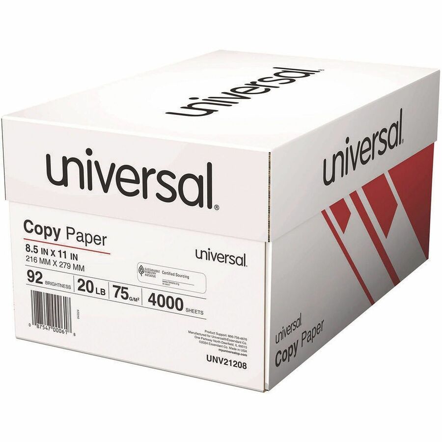 Universal Copy Paper, 92 Brightness, 20 lb, White, 8 Reams per Case, 500 Sheets per Ream, 4000 Sheets Total