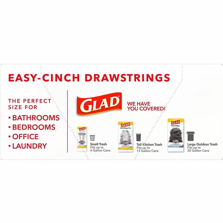 Glad Medium Drawstring Trash Bags, Lemon Fresh Bleach Scent, 8 Gallon, White, Drawstring Closure, 26 Bags