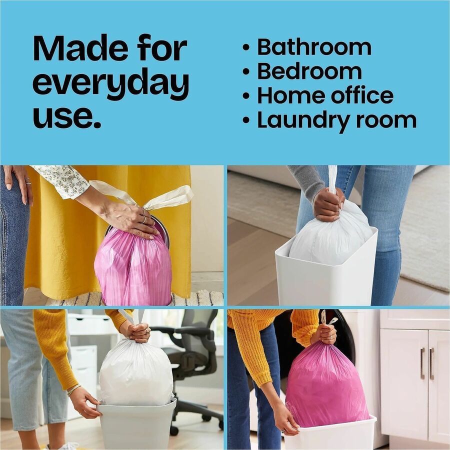 Glad OdorShield Drawstring Trash Bags, Beachside Breeze Scent, Small 4 Gallon, 18" x 17" x 0.50 mil, White, 80 Bags
