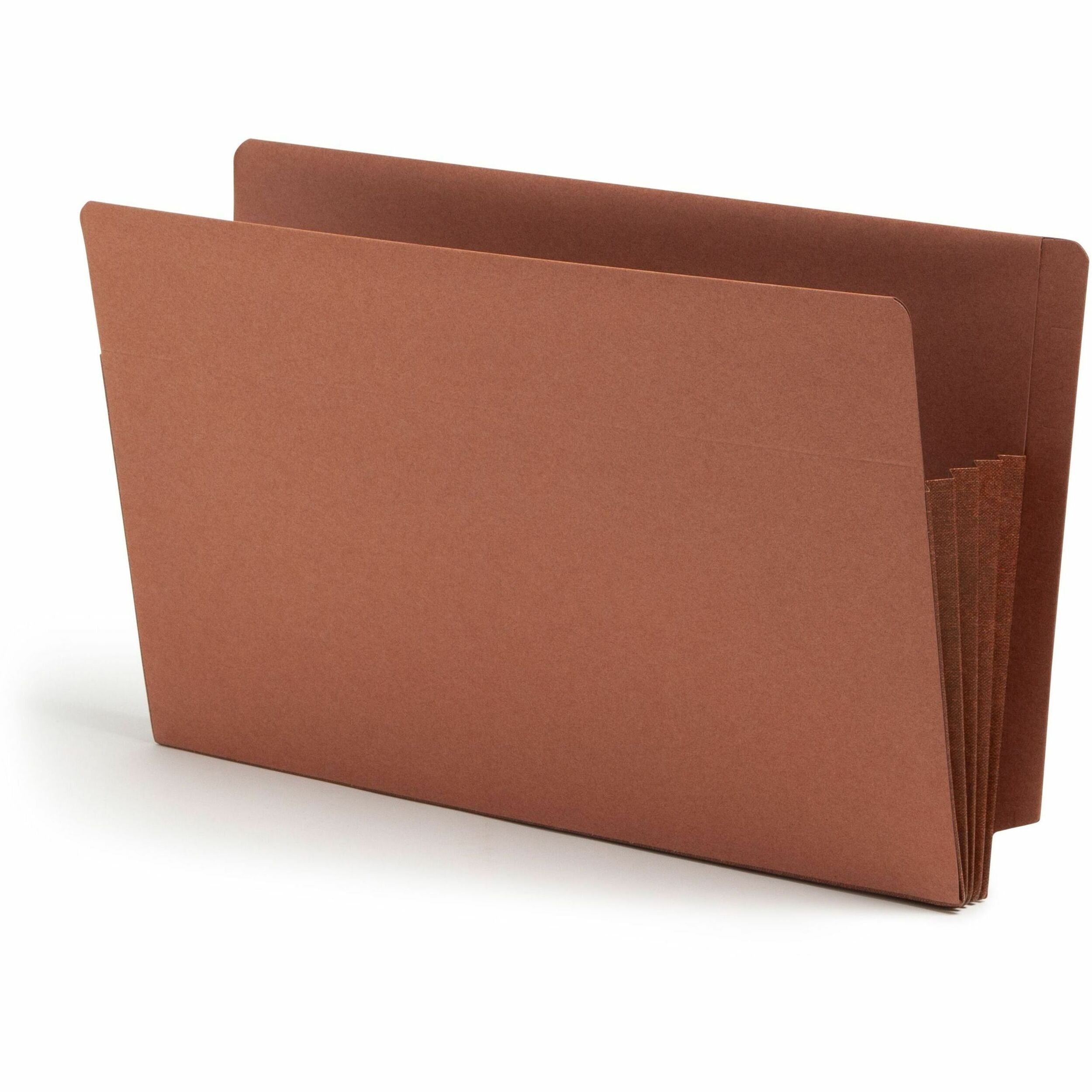 Smead TUFF Straight Tab Cut Legal Recycled File Pocket - 8 1/2" x 14" - 3 1/2" Expansion - 16.5 pt. - 2 Plys - Redrope - Rip Resistant, Tear Resistant, Reinforced Tab, Heavyweight Cover - 30% Recycled - 10 / Box