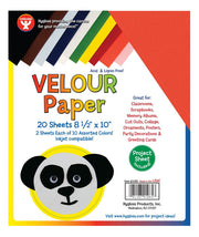 Velour Paper - 20 shts, 8.5"x10", 2 ea of 10 asst'd colors