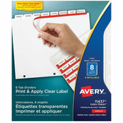 Avery Print & Apply Clear Label Dividers, 40 Dividers, 8 Tabs/Set, Letter Size, 3-Hole Punched, White Tabs, 1 Pack