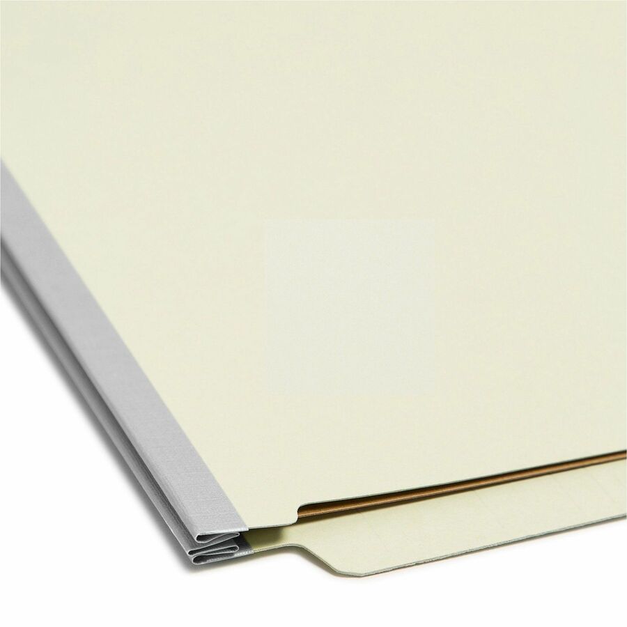 Smead Legal Size End Tab Pressboard Classification Folders, 2" Expansion, 2 Dividers, 2 Fasteners, Heavy Duty, Tear Resistant, 100% Recycled, Gray/Green, 10/Box