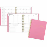 Cambridge WorkStyle Focus Planner, Weekly/Monthly, 12 Months, Jan-Dec 2026, 7" x 8 3/4", Twin Wire, Cosmetic Pink Poly Cover, Tabbed, Double-sided Pocket, Sticker Sheet, 1 Each