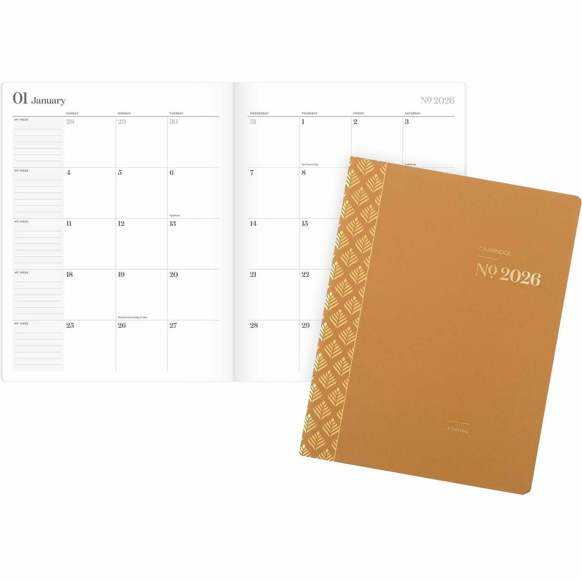 Cambridge WorkStyle Monthly Planner, 12-Month, Jan-Dec 2026, Letter Size 8.5" x 11", Sunbaked Clay Paper Cover, Gold Stapled Binding, Tabbed, 1 Each