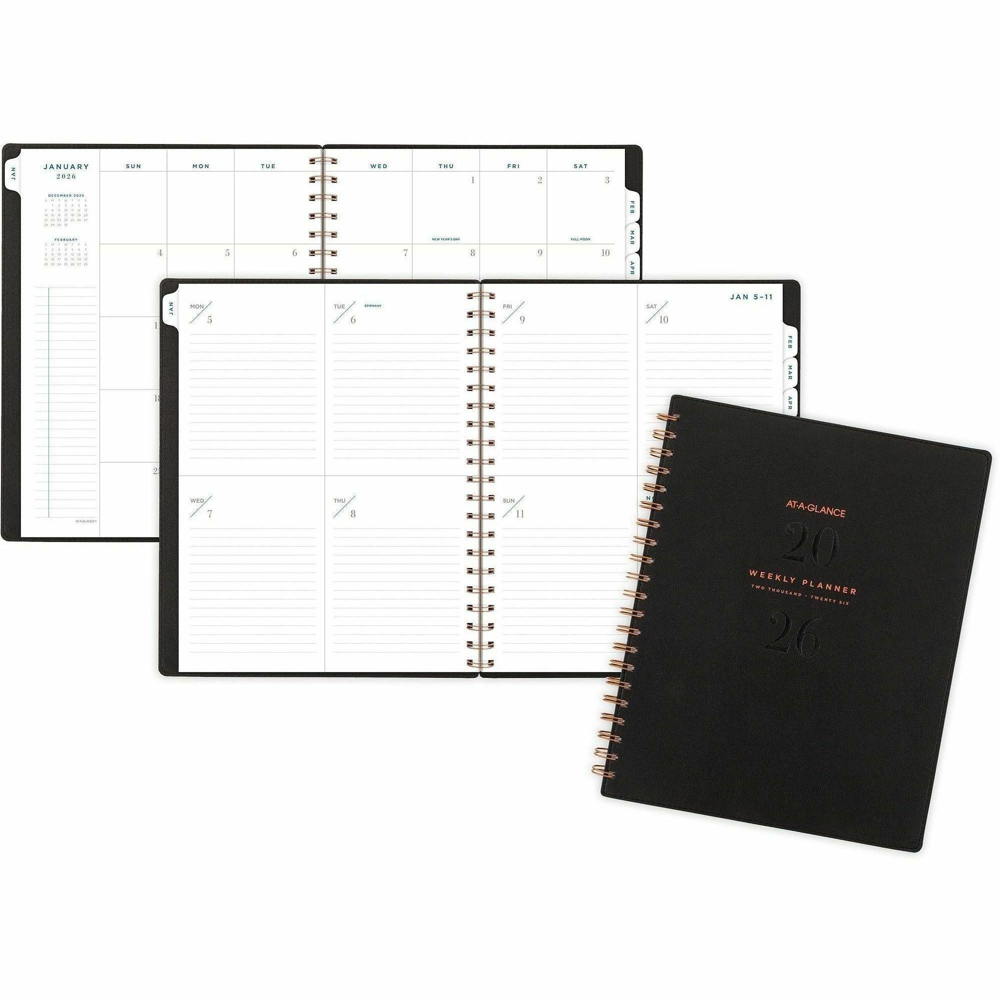 At-A-Glance Signature Planner, Weekly/Monthly, 12 Months, Jan-Dec 2026, Letter Size 8.5" x 11", Twin Wire, Black, 1 Each