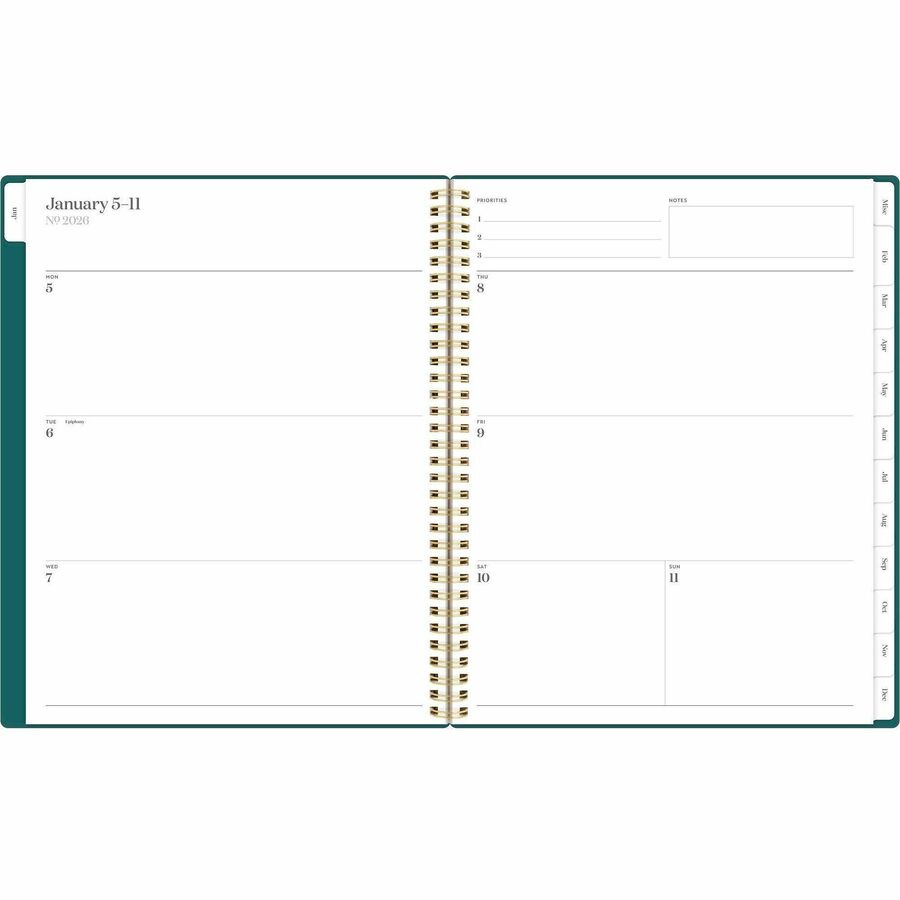 Cambridge WorkStyle Focus Planner, Weekly/Monthly, 12 Months, Jan-Dec 2026, Letter Size 8.5" x 11", Twin Wire, Teal Poly Cover, Tabbed, Double-Sided Pocket, Sticker Sheet, 1 Each