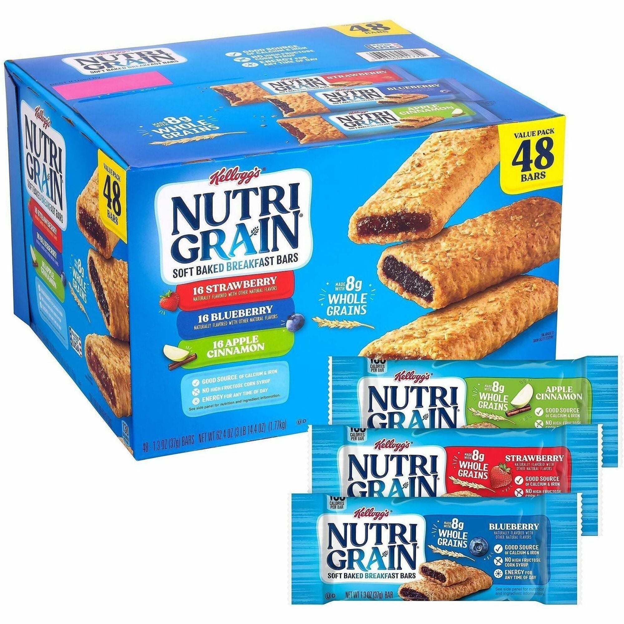 Green Rabbit Snack Box, Assorted Flavors (Apple, Cinnamon, Blueberry, Strawberry), No High Fructose Corn Syrup, Individually Wrapped, 1.30 oz Bars, 16/Box, 48/Carton