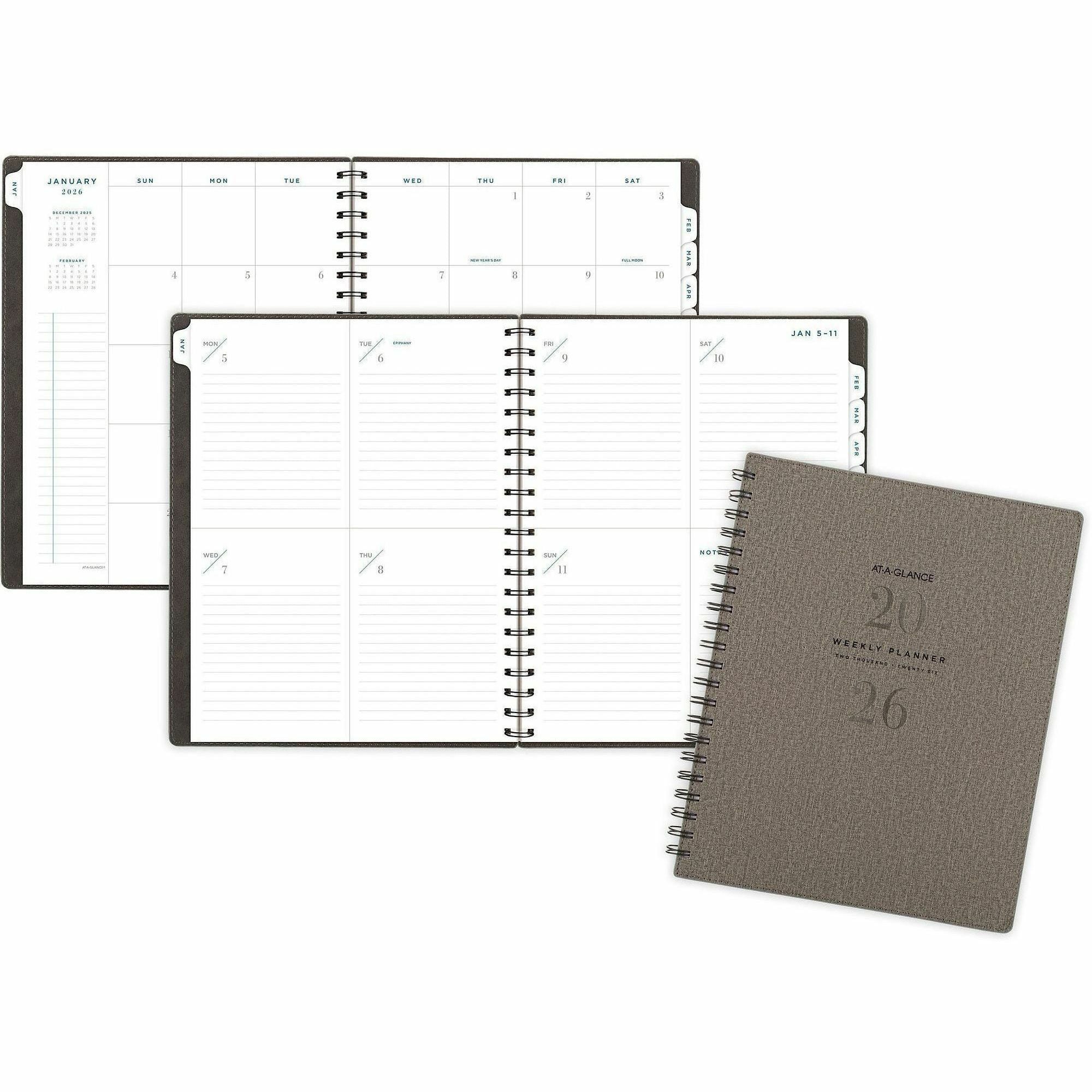 At-A-Glance Signature Planner, Weekly/Monthly, 12 Months, Jan-Dec 2026, Letter Size 8.5" x 11", Twin Wire, Gray, 1 Each