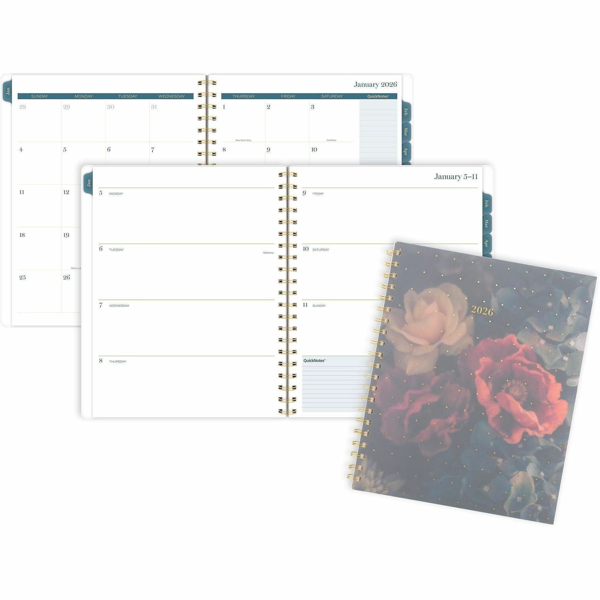 At-A-Glance Midnight Garden Weekly Monthly Planner, 12 Months, January 2026–December 2026, Letter Size 8.5" x 11", Twin Wire, Poly Cover, 1 Each