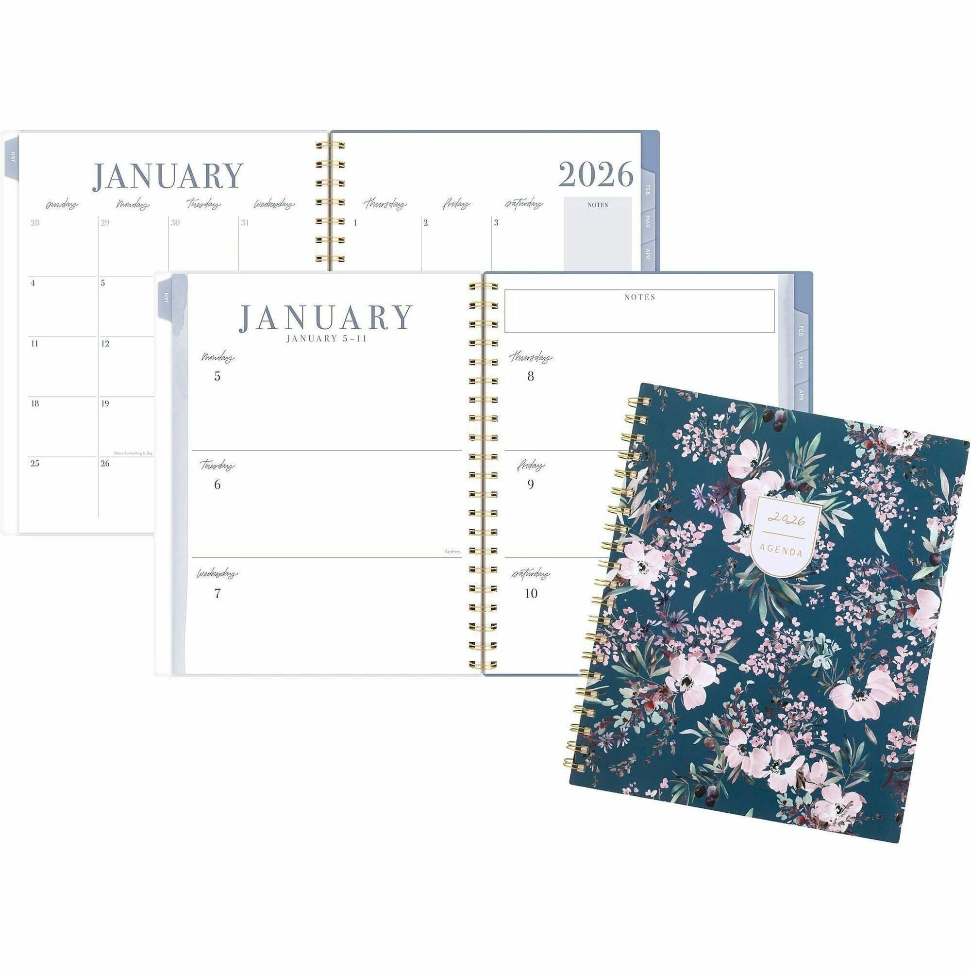 Cambridge Leah Bisch Weekly Monthly Planner, 12 Months, Jan-Dec 2026, Letter Size 8.5" x 11", Calista Floral, Twin Wire, Poly Cover, 1 Each