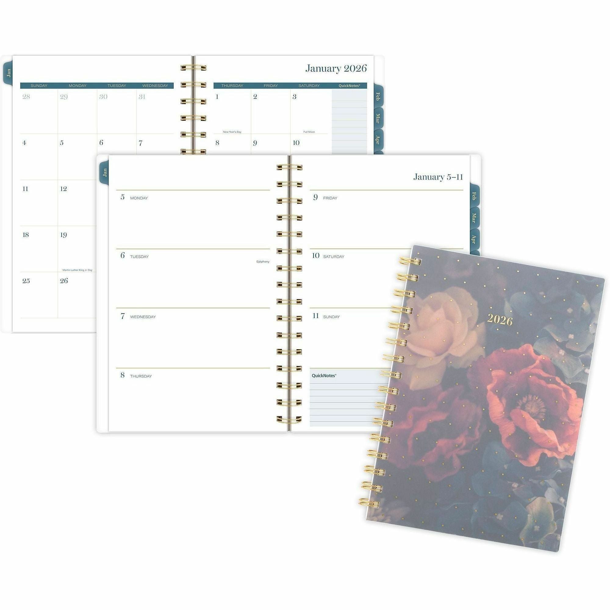 At-A-Glance Midnight Garden Weekly Monthly Planner, 5 1/2" x 8 1/2", 12 Months, January 2026-December 2026, Twin Wire, Poly Cover, 1 Each