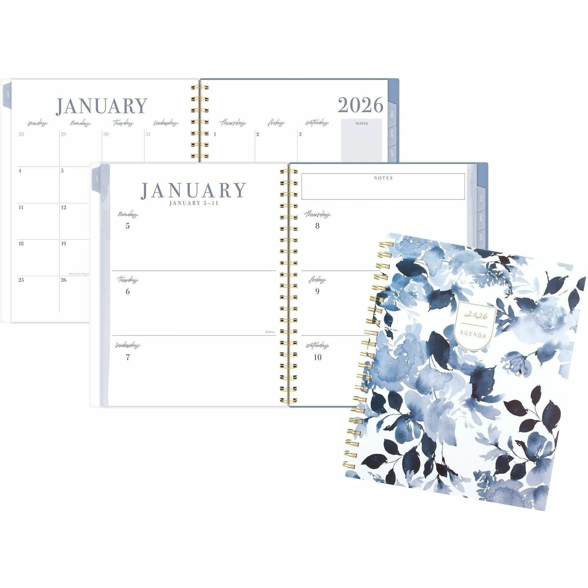 Cambridge Leah Bisch Weekly Monthly Planner, 12 Months, Jan-Dec 2026, Letter Size 8.5" x 11", Ciara Floral, Twin Wire, Poly Cover, Includes Double-sided Pocket & Sticker Sheet, 1 Each