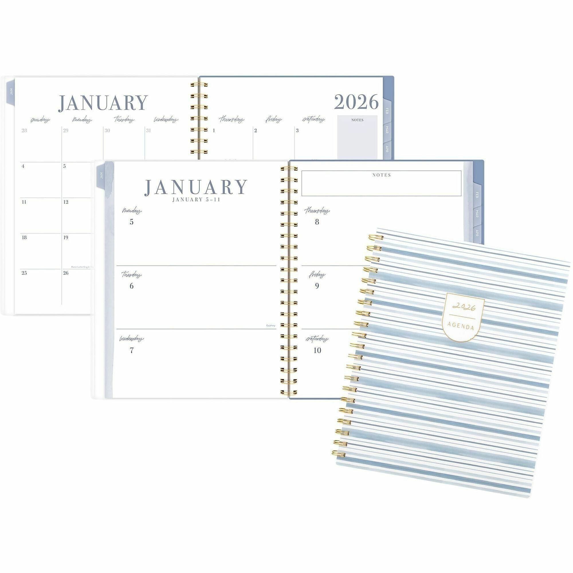 Cambridge Leah Bisch Weekly Monthly Planner, 12 Months, Jan-Dec 2026, Letter Size 8.5" x 11", Twin Wire, Ciara Stripe Poly Cover, Tabbed, Double-sided Pocket, Sticker Sheet, 1 Each
