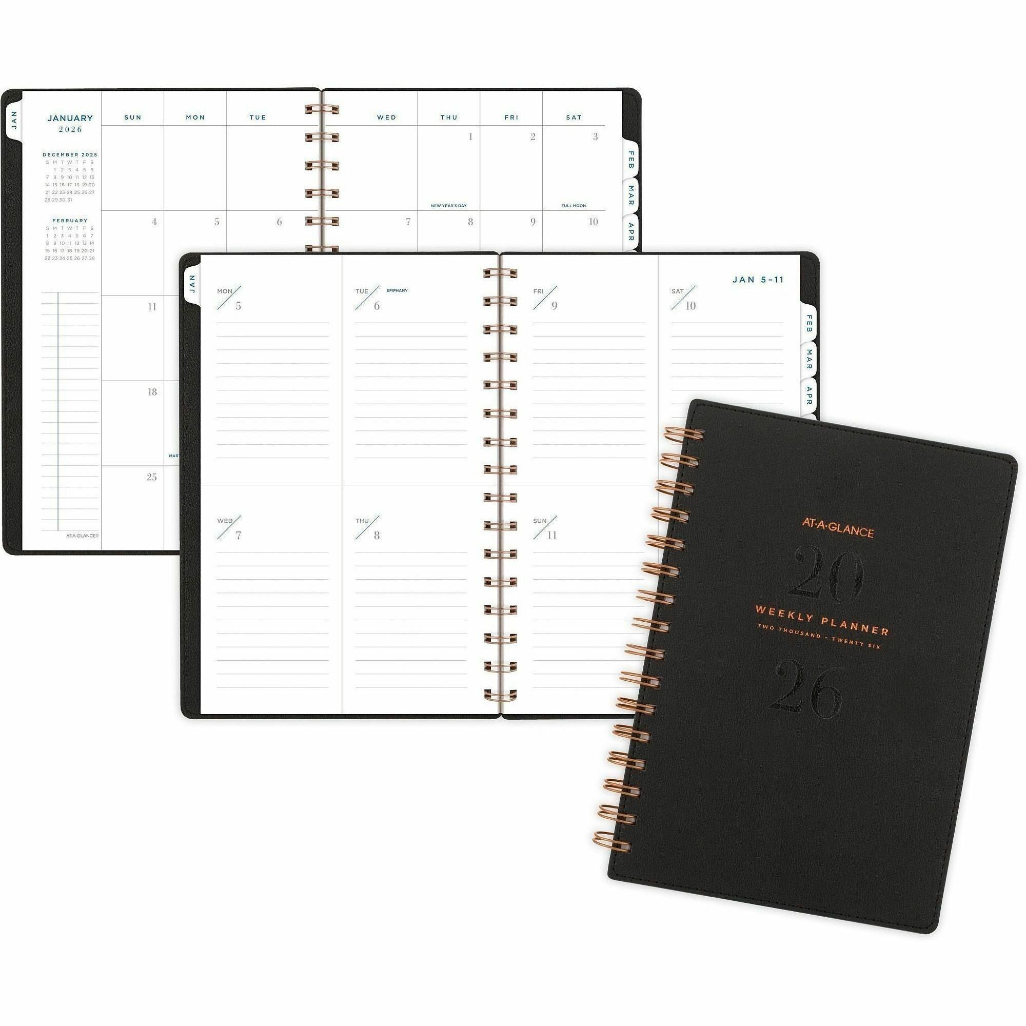 At-A-Glance Signature Large Weekly/Monthly Planner, 13-Month, January 2026–January 2027, 5.5" x 8.5", Twin Wire, Black, 1 Each