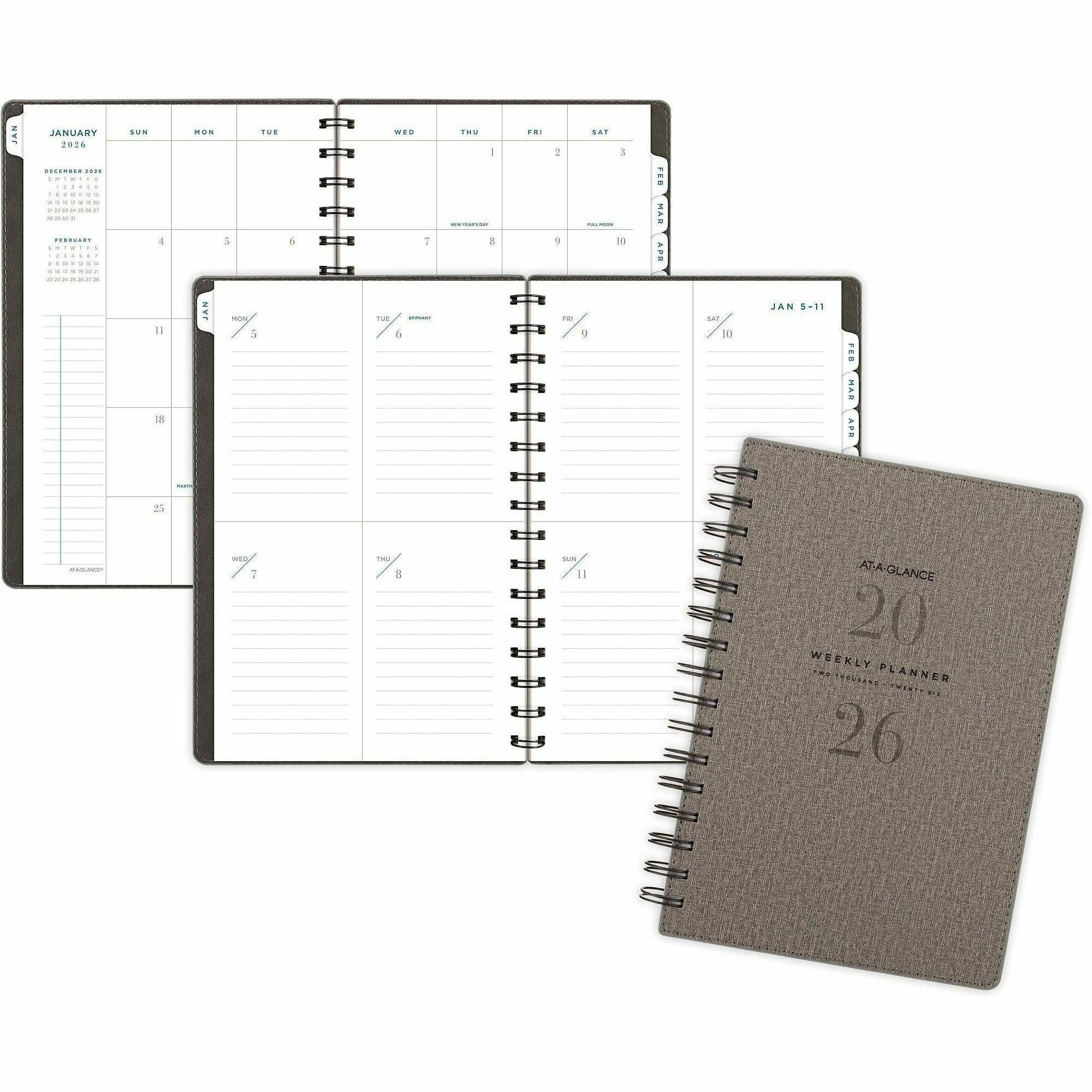 At-A-Glance Signature Large Weekly/Monthly Planner, 13-Month, January 2026–January 2027, 5.5" x 8.5", Twin Wire, Gray, 1 Each