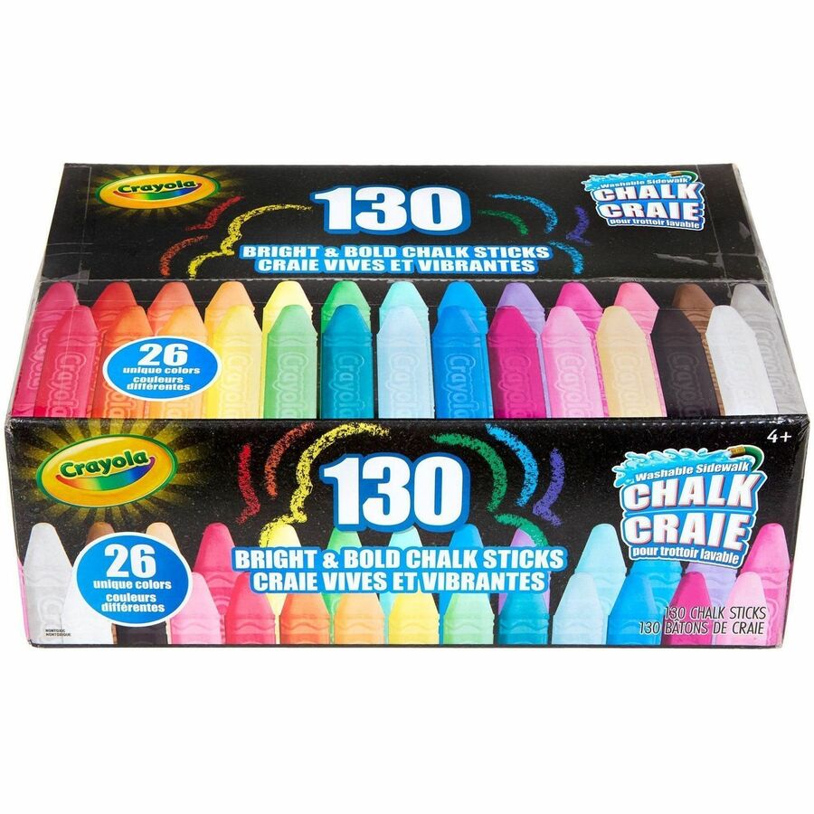 Crayola Washable Sidewalk Chalk - Assorted - For Sidewalk, Driveway - Washable, Anti-Roll Shape, Non-toxic - 130 / Pack